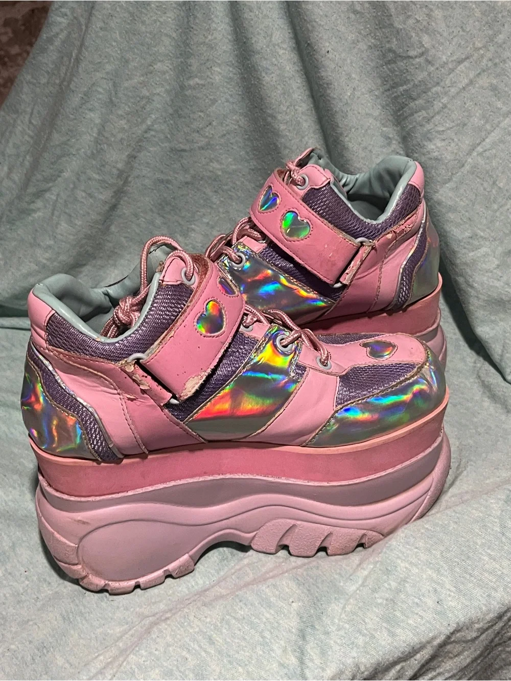 Sugar Thrillz Pink Holographic Heart Platform Sneakers